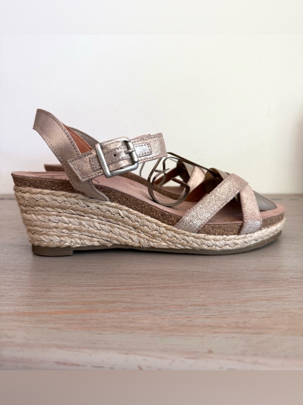 Taos Hey Jute Trulie Wedge Espadrille Sandals Champagne Ankle Strap EU 42 US 11